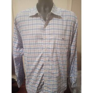 Vineyard Vines Performance Shirt Classic Fit Tucker Mens XL Blue Pink Plaid
